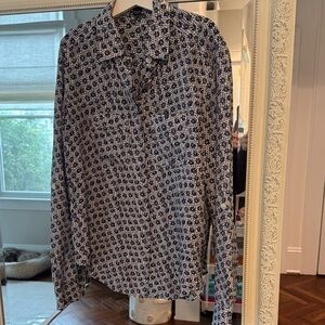 Ann Taylor Navy and White Geometric blouse